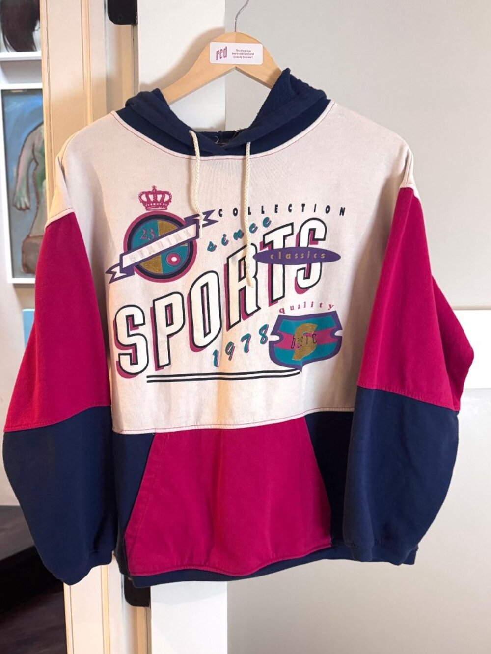 90s vintage colorblock retro sportswear graphic cotton pullover hoodie sweater
